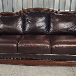 Brown Leather Couch With Solid Wood Frame