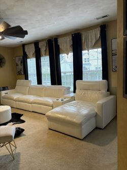 Reclining White Leather Couch