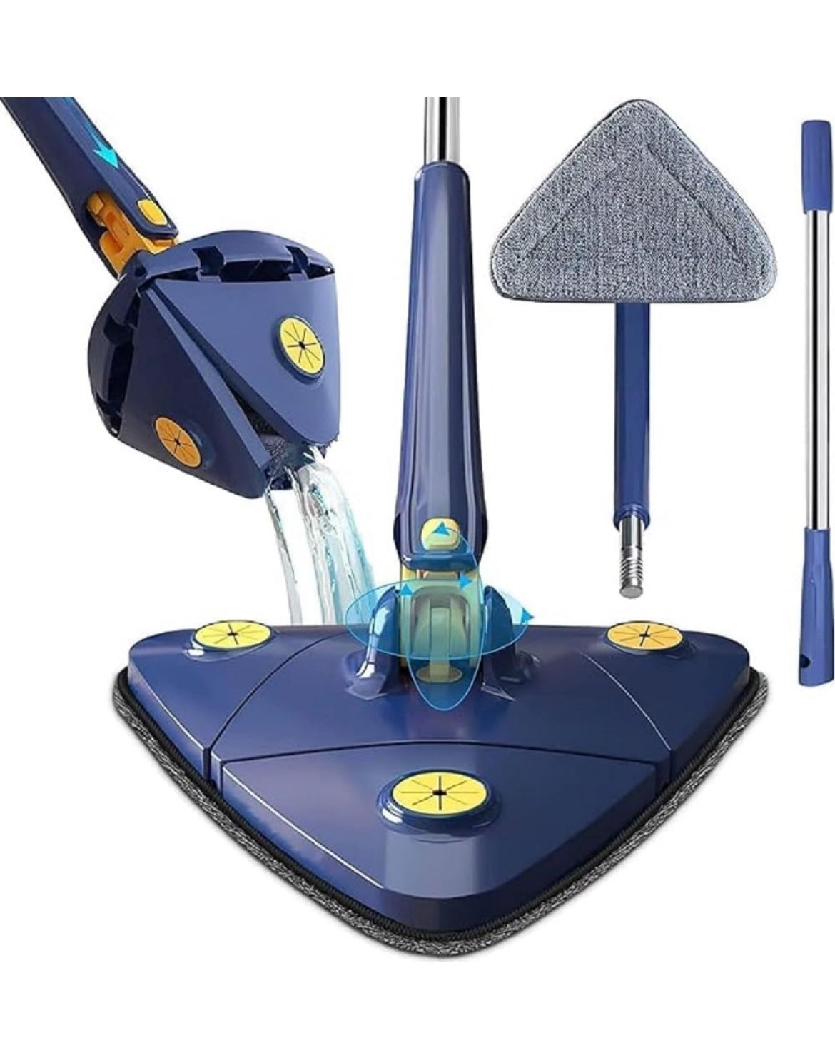 360° Rotatable Cleaning Mops Adjustable Triangle Floor Cleaner Mop with Stainless Steel Long Handle Push-Pull Squeezing Cleaning Mop Dry & Wet Mop for