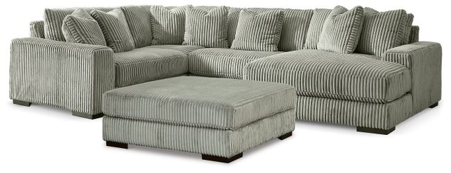 Lindyn Fog 4-Piece Sectional with Chaise and Oversized Accent Ottoman