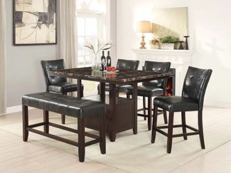 Brand New Espresso 6pc Counter Height Dining Table Set w Marble Top