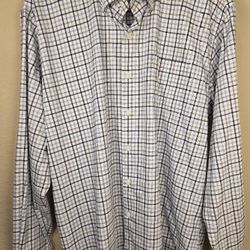 Peter Millar Shirt Mens Size XL Button Up Plaid White Blue Long Sleeve 