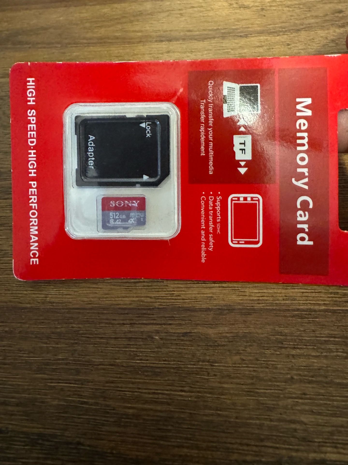 Sony 512GB microSD Memory Card with Adapter - High Speed Performance - New in Packaging hown in photos). • Front highlights “High Speed High Performa