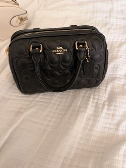 Authentic Coach Black Signature Embossed Leather Mini Satchel Bag