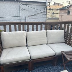 Outdoor 3 person wooden sofa with cushions and end table !!!