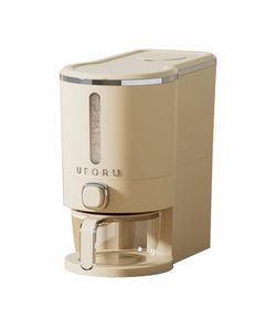 UFORU Rice Dispenser 13 LB,Airtight Storage Container With Measuring Cup Cream White Rice Holder,Sealed Design Helps Protect Rice,Cereal and Dry Foods