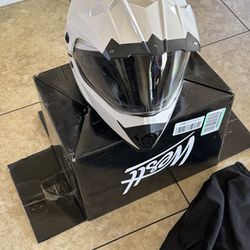 Helmets For Adults - Motorcycle Helmets With Dual Visor - Motocross Full Face Helmet DOT Approved Shiny White Size Large(23.23-23.62 In)