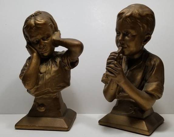 Vintage Humorous Girl and Boy Bookends