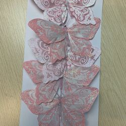 5 Pink Sparkly Feathered Individual Butterflies