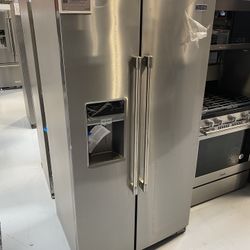 MayTag Stainless Steel 36” Wide Counter Depth Side-by-Side Refrigerator - 21 Cu. Ft.