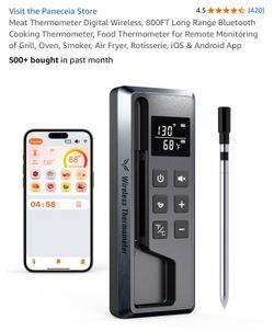 Meat Thermometer Digital Wireless, 800FT Long Range Bluetooth Cooking Thermometer, Food Thermometer for Remote Monitoring of Grill, Oven, Smoker, Air 