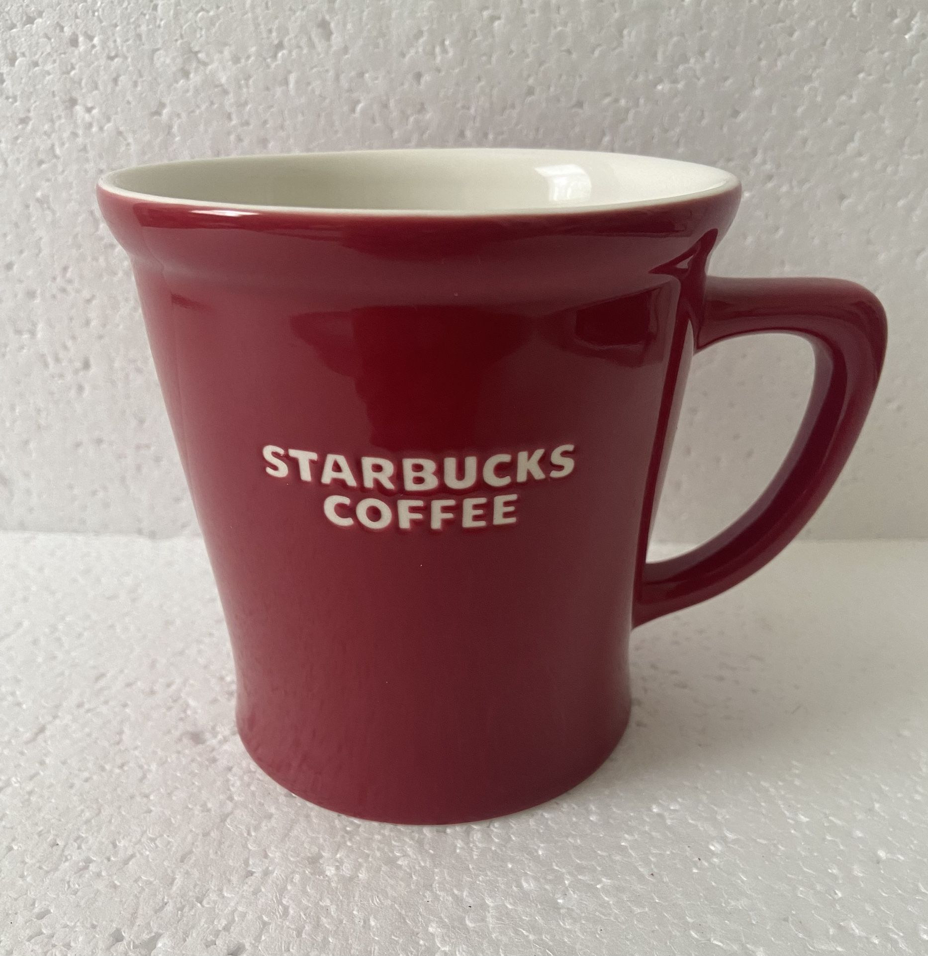 Starbucks New Bone China 2009 Red Embossed White Letters Coffee Mug Cup
