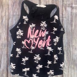Little Girls Size 8-10 “New York” Black Palm Tree Racerback Tank