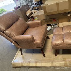 Ovios Living Room Accent Chair with Ottoman, 6 Angles Adjustable