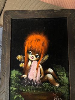 Vintage velvet art called big eyes by Perez
