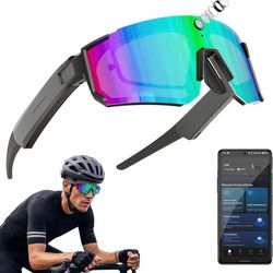 ☆ Sport AI Smart Glasses with Camera and EIS Stabilization, Bluetooth 8MP HD Camera 1200P Video Recording, AI Voice Assistant Photo Recognition, Real-