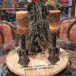 Pair of Vintage Bronze Swan Candle Holders