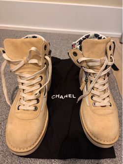 Chanel Beige Suede Lace-Up Combat Boots with Side Zippers – Size 38 (US Women’s 7.5–8)