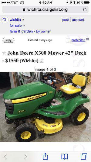 John Deere X300 Lawn Tractor 600 Cash Only For Sale In Wichita Ks