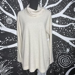 Ann Taylor loft cream And Gold waffle cowl neck shirt size medium