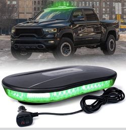 Green COB LED Rooftop Strobe Beacon Lights Bar, Super Bright Warning Police Safety Light 19 Flashing Patterns w/Magnetic Base for Volunteer Medical Pe