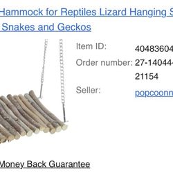 Reptile Hammock Swing For Lizards Snakes Geckos Anole