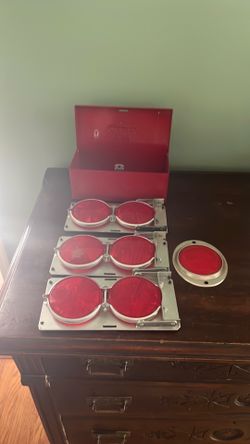 Vintage Anthes Road Flare Reflector Set 3 Fold Out Metal Case