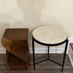 Modern Solid Wood and Marble and Iron Side Tables 