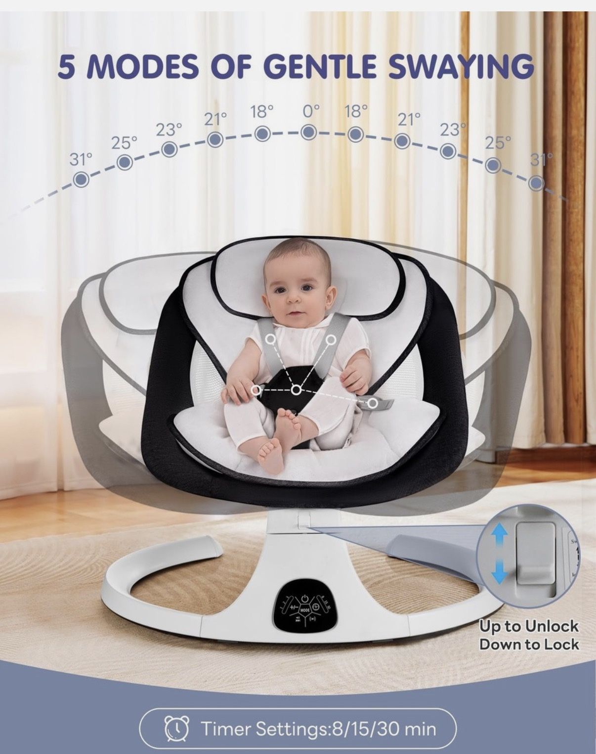 Baby Swing for Infants to Toddler Electric Newborn Swing with 5-Speed 3-Seat