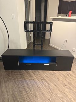 TV Stand With TV Mount, Black Storage Console With LED Lighting