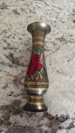 Vintage Brass Vase Small Floral Vase Etched