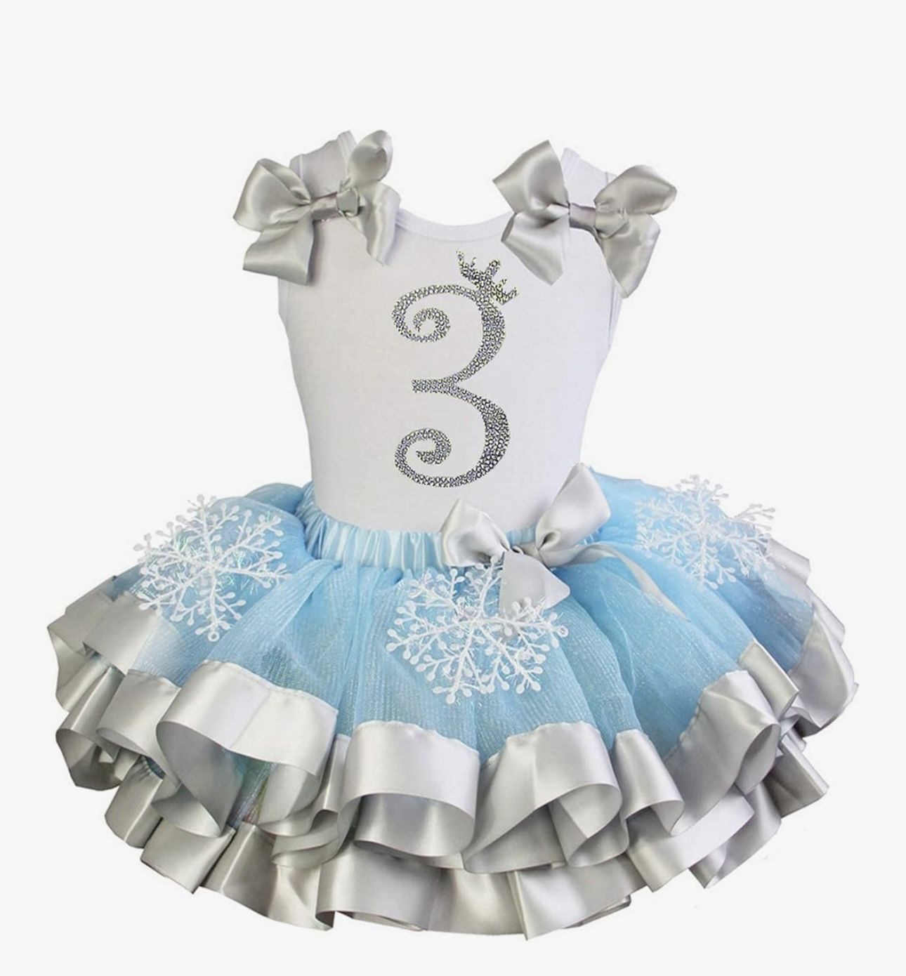 Kirei Sui Girls Blue Silver Snowflake Satin Tutu Princess 3rd Birthday Outfit