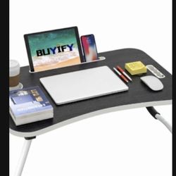 BUYIFY Portable Foldable Laptop Desk for Bed and Couch, Adjustable Lap Desk with Cup Holder and Phone Holder, Ideal for Working, Reading, Writing, and