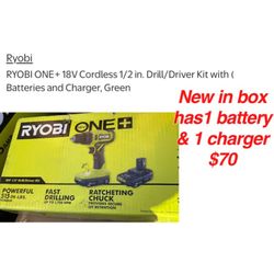 New in box RYOBI ONE+ HP 18V Brushless Cordless 1/2 in. Impact Driver with (1)) 1.5 Ah Battery, charger $70 firm cash only pick up only address will b