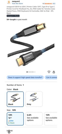 USB B to USB C printer cable