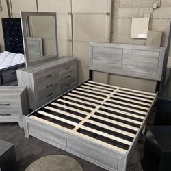Grey Queen Dresser Bed Set 