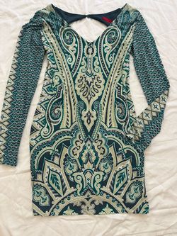Long Sleeve Paisley Print Mini Dress