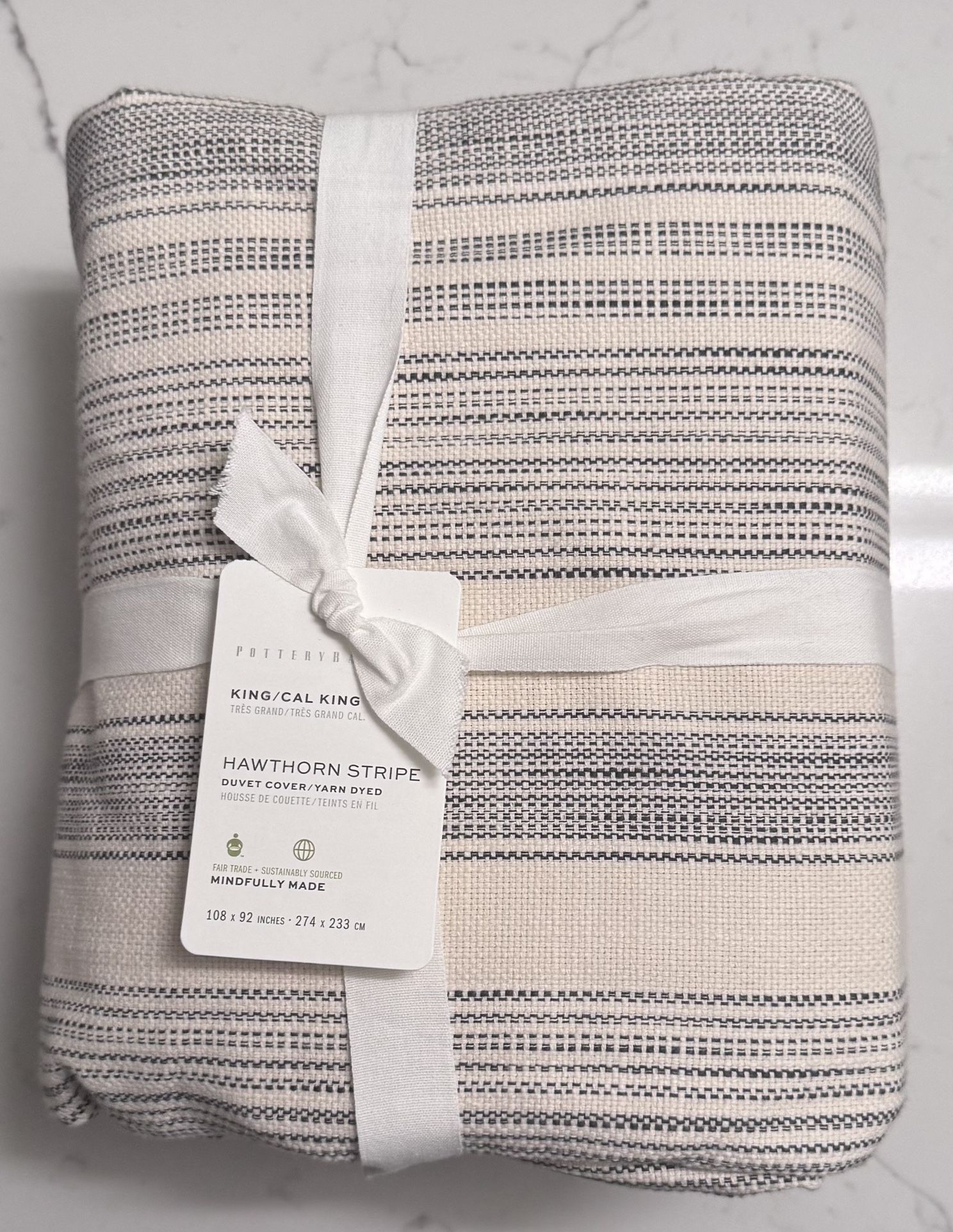 Pottery Barn Hawthorn Stripe Duvet Cover and 2 euro shams, NWT