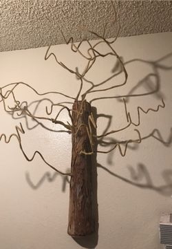 Handmade jewelry and accessories wall tree display with real bark
