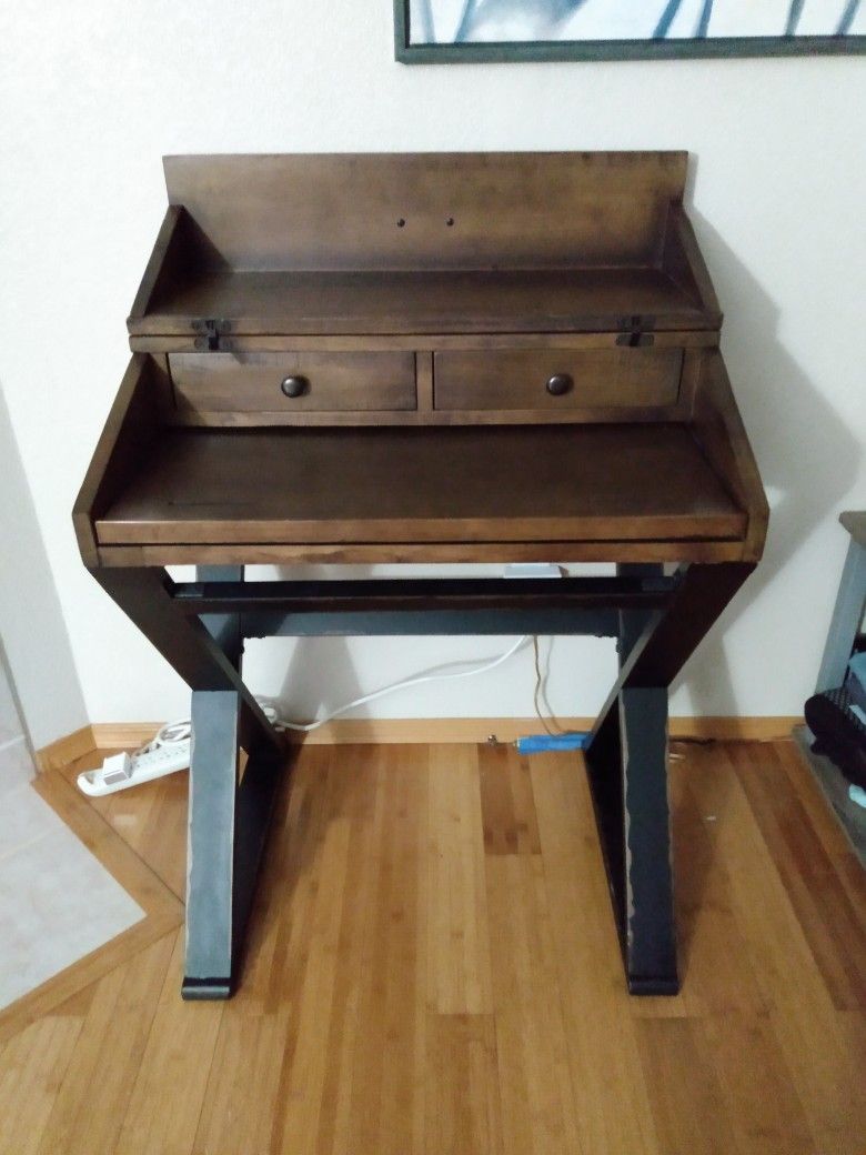 Distressed Brown And Black Wood Secretary Desk