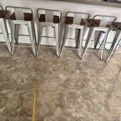 Set of 8 Industrial Metal & Wood Counter-Height Bar Stools