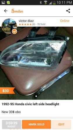 1992-95 Honda civic left side headlight