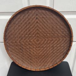 Vintage Woven Bamboo Basket Tray BOHO Decor just $10