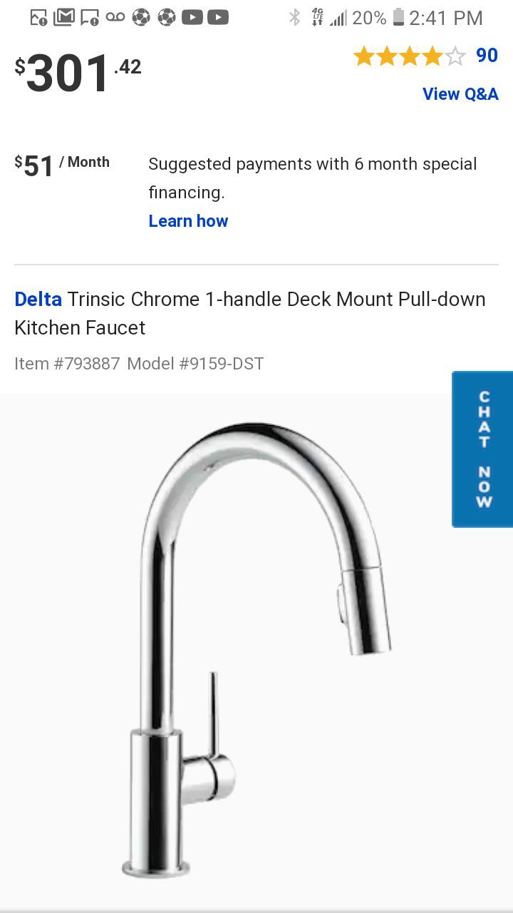 Delta Trinsic Chrome 1-handle Deck Mount Pull-down Kitchen Faucet 9159-DST