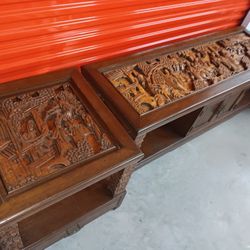 Antique Hand Carved Asian Living Room Tbls 