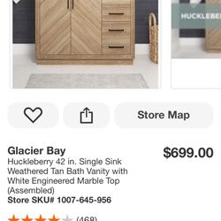 Glacier Bay Huckleberry 42 in. Single Sink Weathered Tan Bath Vanity with White Engineered Marble Top (Assembled)