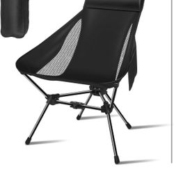 Camping Chairs, Portable Camping Chair with Headrest and Storage Bag, Lightweight Foldable Chair for Outside Camping, Hiking, Travel, Beach and Sports