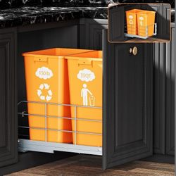 RUNMI Double Pull Out Trash Can Under Cabinet with Soft Close Slides 130LB Heavy Duty Under Sink Trash Bin Kit with Door or Base Mount, Fits 16" W x 2