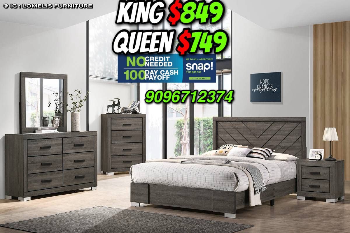 4pcs King Grey Bedroom Set With Ortho Mattress Included !