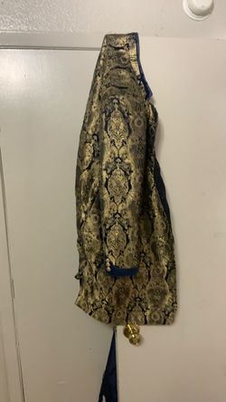 Gold and Navy Blue Brocade Blazer Jacket